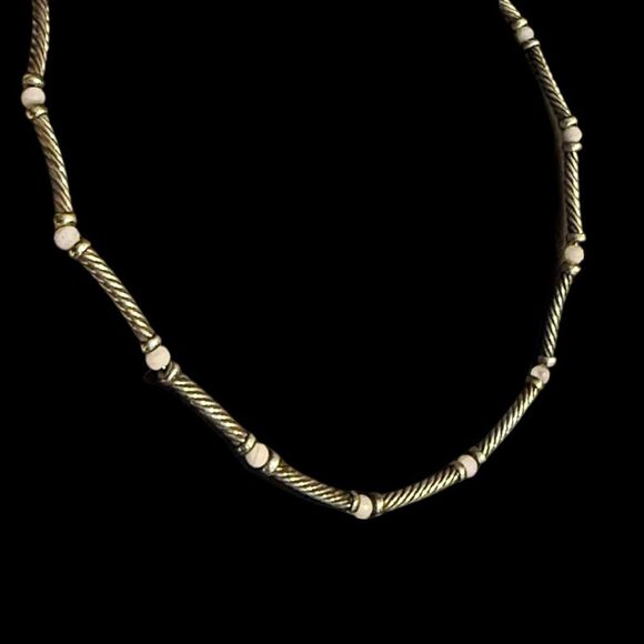 DAVID YURMAN Jewelry14k Gold Sterling Silver Hampton Cable Pearl Station 15” Cho - Picture 3 of 9